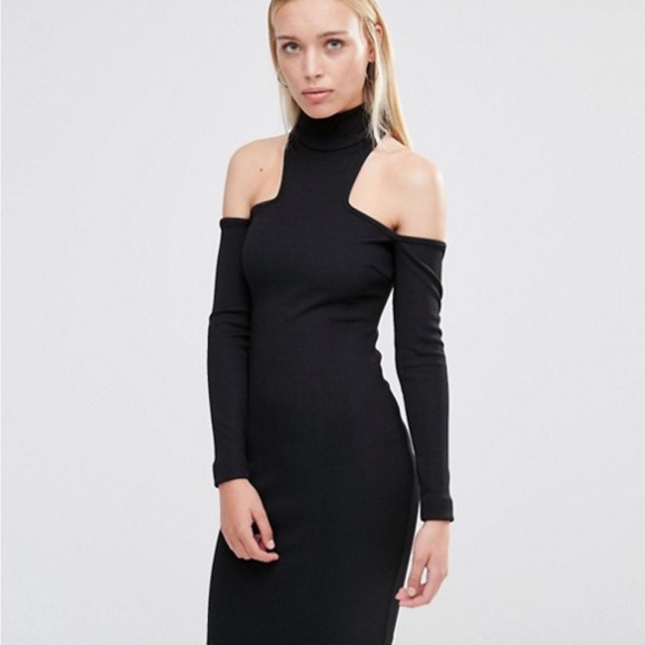 New NWT black high neck open shoulders black midi dress size XS/S - Picture 5 of 5